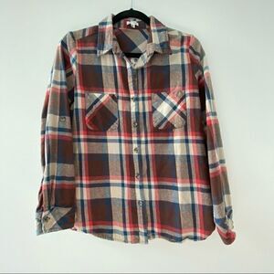 En Creme Brown Plaid Button Down with Floral Back Size Small